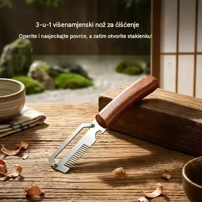 ✅ Kupi 1, dobit ćeš 2 komada 🧅🔪 Višenamjenski 3-u-1 nož za guljenje: guli i reže povrće te otvara boce! 🔥