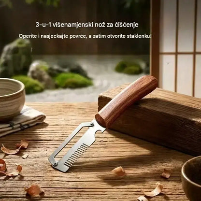 ✅ Kupi 1, dobit ćeš 2 komada 🧅🔪 Višenamjenski 3-u-1 nož za guljenje: guli i reže povrće te otvara boce! 🔥