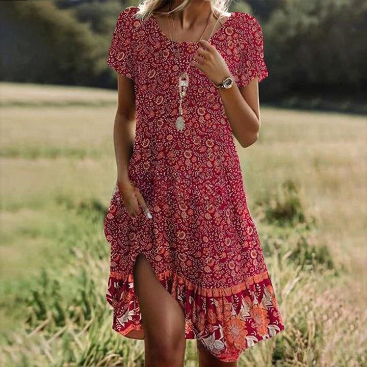 🛒【Ostatni dzień promocji】💖【S-3XL】👗2026 nowa sukienka na co dzień z okrągłym dekoltem i nadrukiem na wiosnę i lato