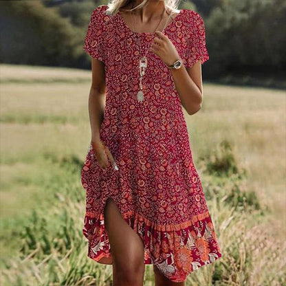 🛒【Ostatni dzień promocji】💖【S-3XL】👗2026 nowa sukienka na co dzień z okrągłym dekoltem i nadrukiem na wiosnę i lato