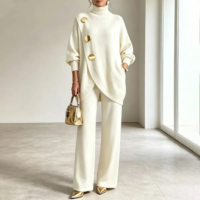 ✨🔥 Pół ceny + darmowa dostawa 👗Elegancki damski komplet: golf i spodnie z szerokimi nogawkami — wygodny i modny