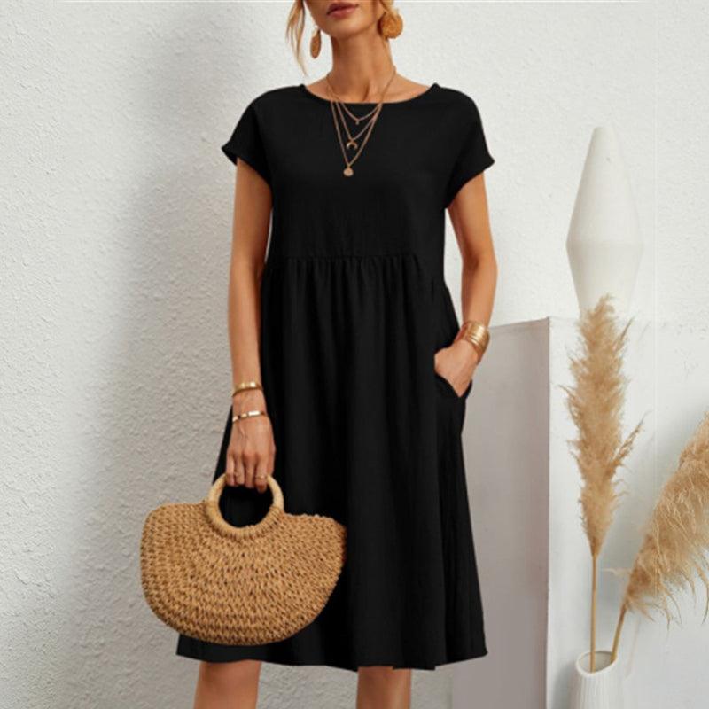 😍【Wyprzedaż końca sezonu】👗【S–5XL】Sukienka damska 2025 z bawełny i lnu, z okrągłym dekoltem i luźnym krojem – Obniżona cena