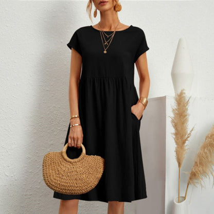 😍【Wyprzedaż końca sezonu】👗【S–5XL】Sukienka damska 2025 z bawełny i lnu, z okrągłym dekoltem i luźnym krojem – Obniżona cena