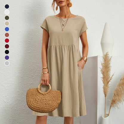 😍【Wyprzedaż końca sezonu】👗【S–5XL】Sukienka damska 2025 z bawełny i lnu, z okrągłym dekoltem i luźnym krojem – Obniżona cena