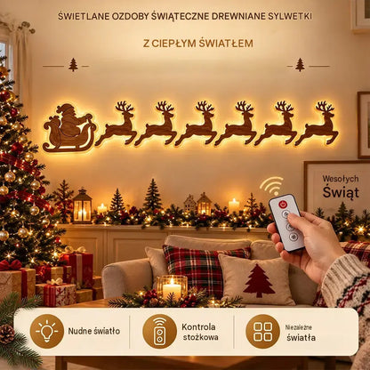 🎄✨ Podświetlana drewniana dekoracja świąteczna na ścianę – bożonarodzeniowa ozdoba LED