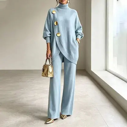 ✨🔥 Pół ceny + darmowa dostawa 👗Elegancki damski komplet: golf i spodnie z szerokimi nogawkami — wygodny i modny