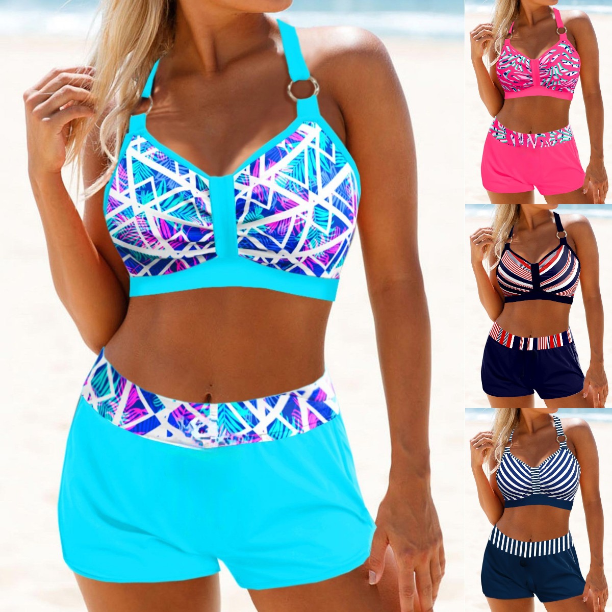 ✨Bestseller 🏆【40-120 kg】Nowy model bikini plus size, dwuczęściowy kostium kąpielowy z kolorowymi paskami i nadrukami