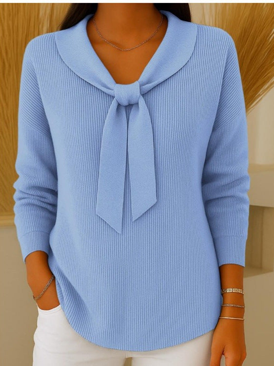 🎀【S–2XL】Ženski enobarvni pulover z vezanjem spredaj · udoben, ohlapen kroj · zimska ponudba