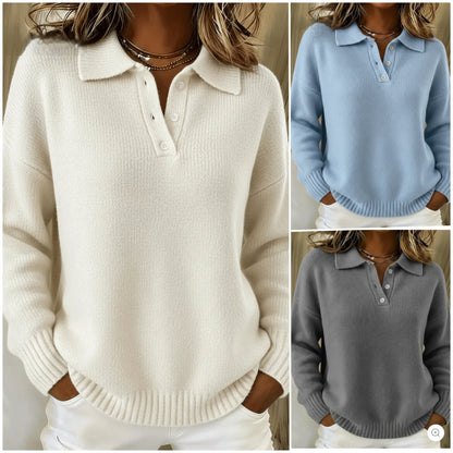 🔥【S-5XL】Nové podzimní/zimní jednobarevné pletené polo tričko s límečkem