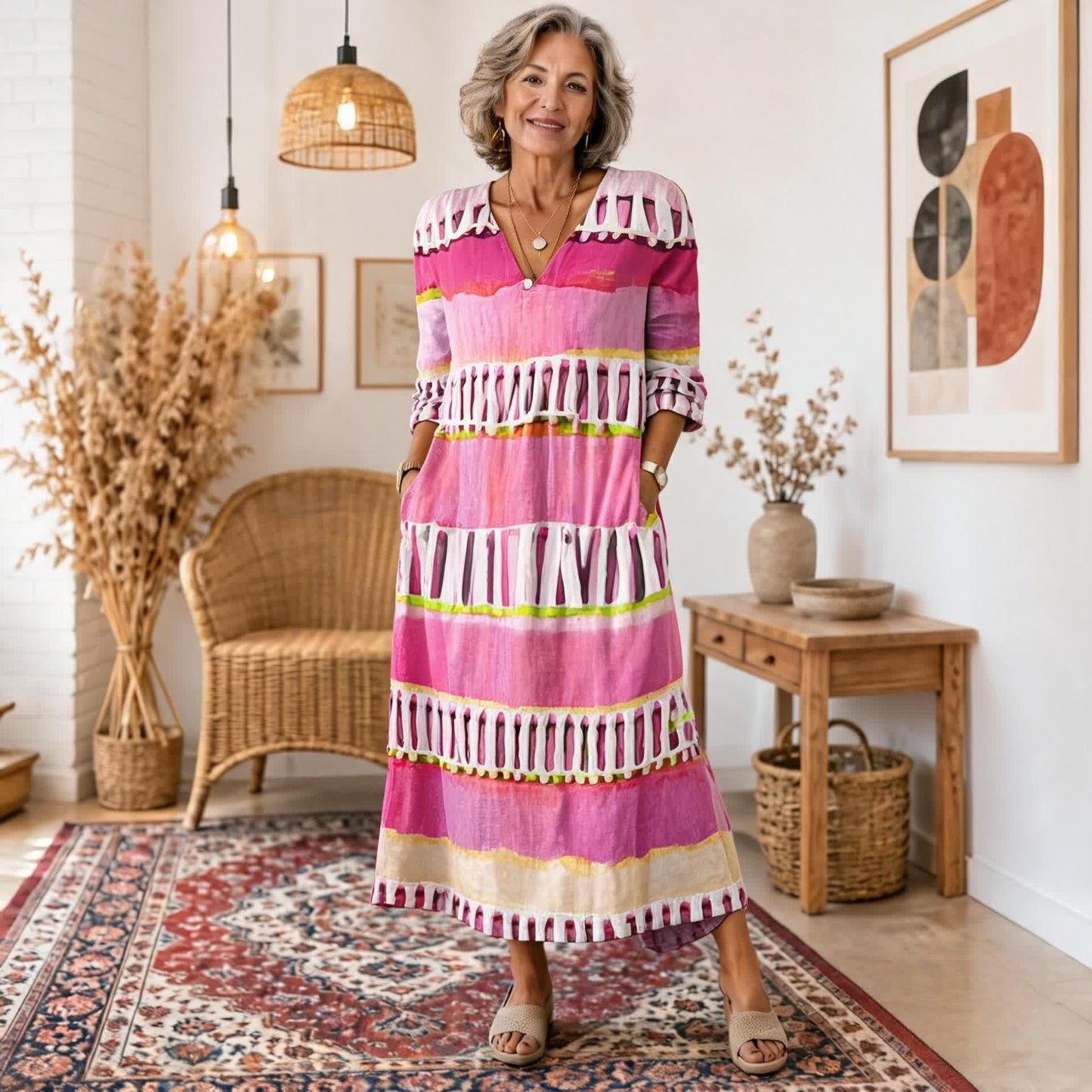 ✨【S-5XL】Sukienka maxi w stylu boho z etnicznym wzorem i korzystnym krojem
