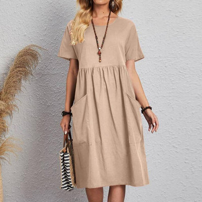 👗🎈Noutăți [S~5XL]✨ Rochie de vară 2025 din bumbac și in 🌿 | Lejeră, respirabilă, cu mânecă scurtă și decolteu rotund 🌞💃