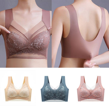🔥【1 set 4 bucăți】Vânzare fierbinte 👙【40-110 KG】 Sutien confortabil, fără cusături, din dantelă, mărime mare