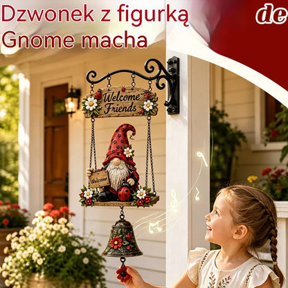 ✨Dzwonek powitalny z krasnalem ogrodowym, tabliczka „Welcome”, retro dzwonek z brązu, żelazny uchwyt ścienny, dekoracja do ogrodu, na taras i podwórko.