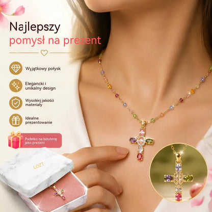 🎁 Oferta: Naszyjnik z krzyżykiem i kolorowymi cyrkoniami. W zestawie eleganckie pudełeczko na biżuterię.