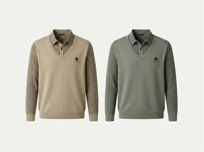 【M-4XL】Camiseta polo de cachemira de alta calidad con diseño patchwork para hombre - Cálida y versátil