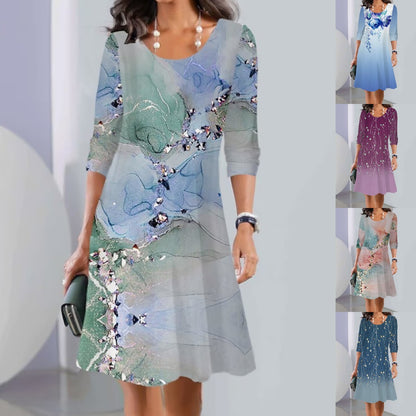 💐👗【Časovo obmedzená ponuka】【S-3XL】2025 Jarné midi šaty s okrúhlym výstrihom a dlhým rukávom, módne a neformálne