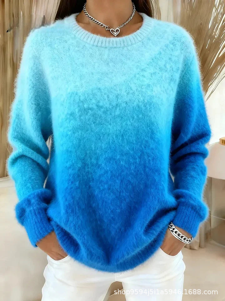 🔥【S–5XL】Sweter z okrągłym dekoltem i gradientowym wzorem, pluszowy materiał, ciepły i wygodny