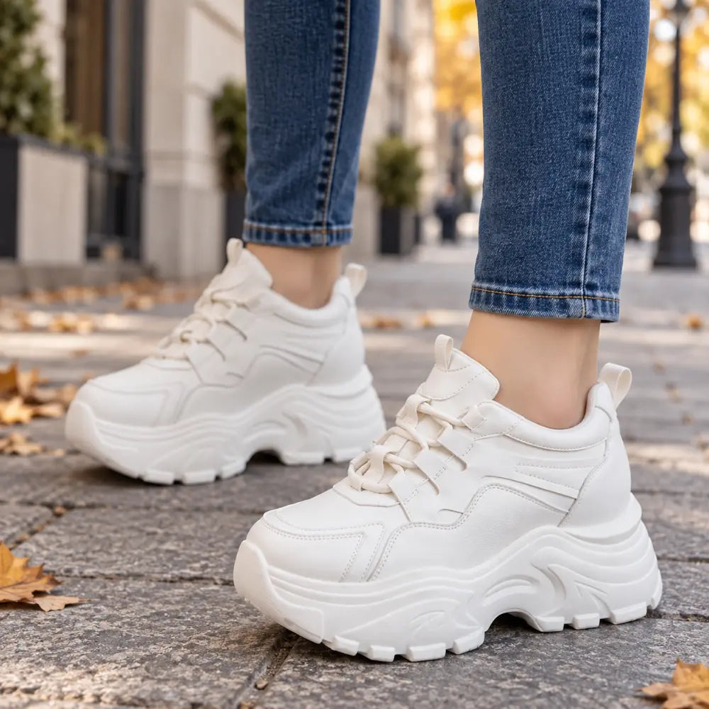 😍【35-40】Damskie buty na ukrytym podwyższeniu – białe sneakersy, na grubej podeszwie, casualowe, sportowe, idealne do chodzenia i podróży