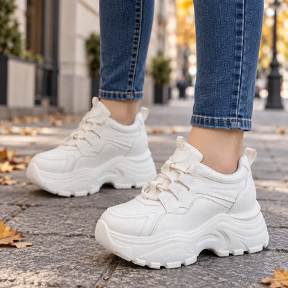 😍【35-40】Damskie buty na ukrytym podwyższeniu – białe sneakersy, na grubej podeszwie, casualowe, sportowe, idealne do chodzenia i podróży