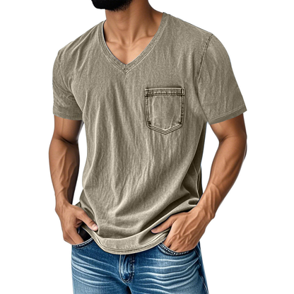 50% zniżki【40-120 kg】Luźny, casualowy T-shirt z jeansu z dekoltem w serek i krótkim rękawem dla mężczyzn ✅️Płatność przy odbiorze