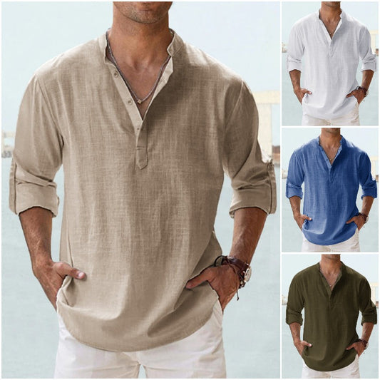 👕【Buy 1, get 1 free】🤩【S-5XL】 Cămașă pentru ermină cu mâneci lungi, material din bumbuc și in. 