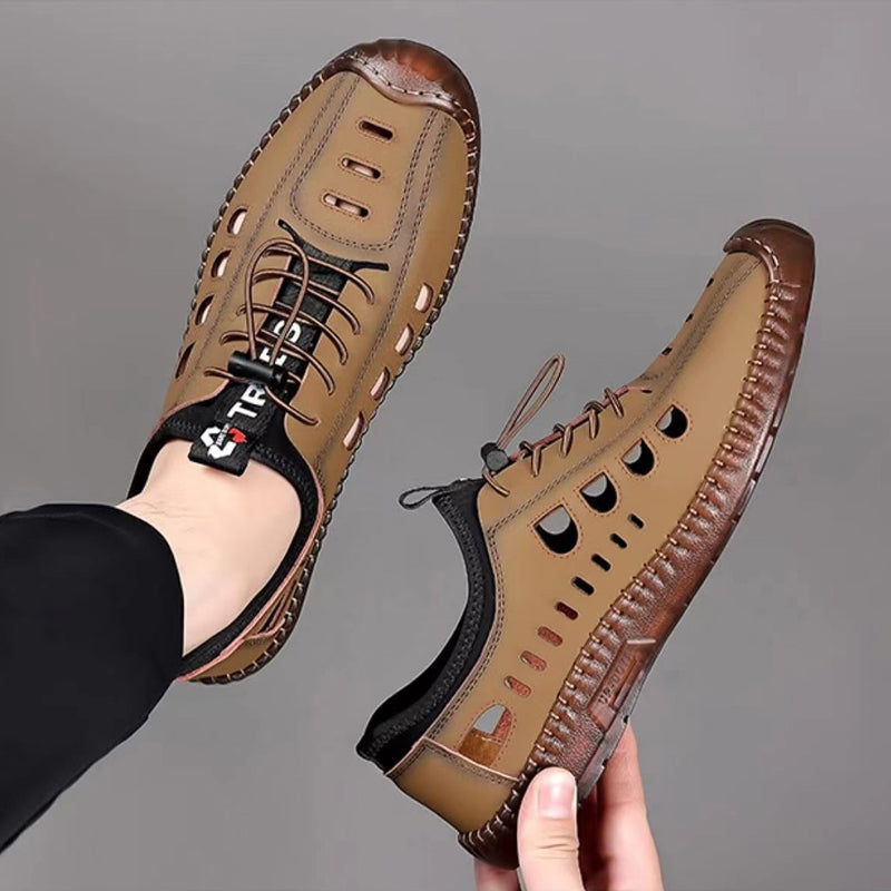 ✨【Rozmiary 39-44】Męskie casualowe buty z perforowaną, przewiewną konstrukcją i antypoślizgową podeszwą z naturalnej skóry.