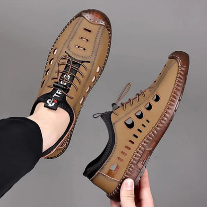 ✨【Rozmiary 39-44】Męskie casualowe buty z perforowaną, przewiewną konstrukcją i antypoślizgową podeszwą z naturalnej skóry.