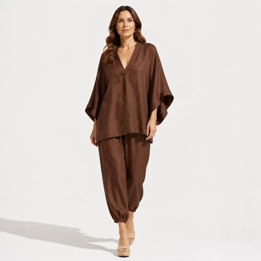 【S-3XL】👗 Luźny zestaw z szerokim dekoltem, rękawami typu nietoperz i casualowym krojem, zapewniający swobodę i komfort na co dzień ✨🌸